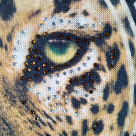 Blush Cropped Pullover Top Women's Size M Leopard Tiger Stretch Long Sleeve USA - Picture 5 of 9